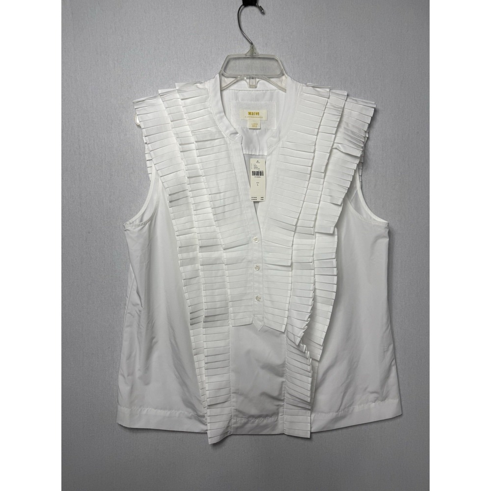 Maeve Anthropologie White Sleeveless Ruffled Blouse Large New - Picture 5 of 14